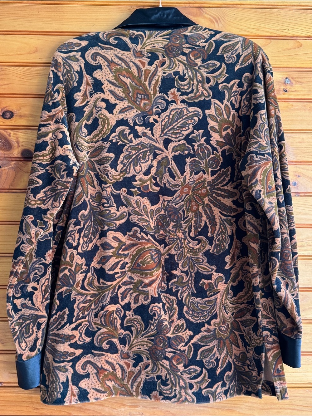 Liz Sport 90s Blouse Medium Paisley Velour Dark Academia Art Nouveau Vintage - Picture 2 of 14